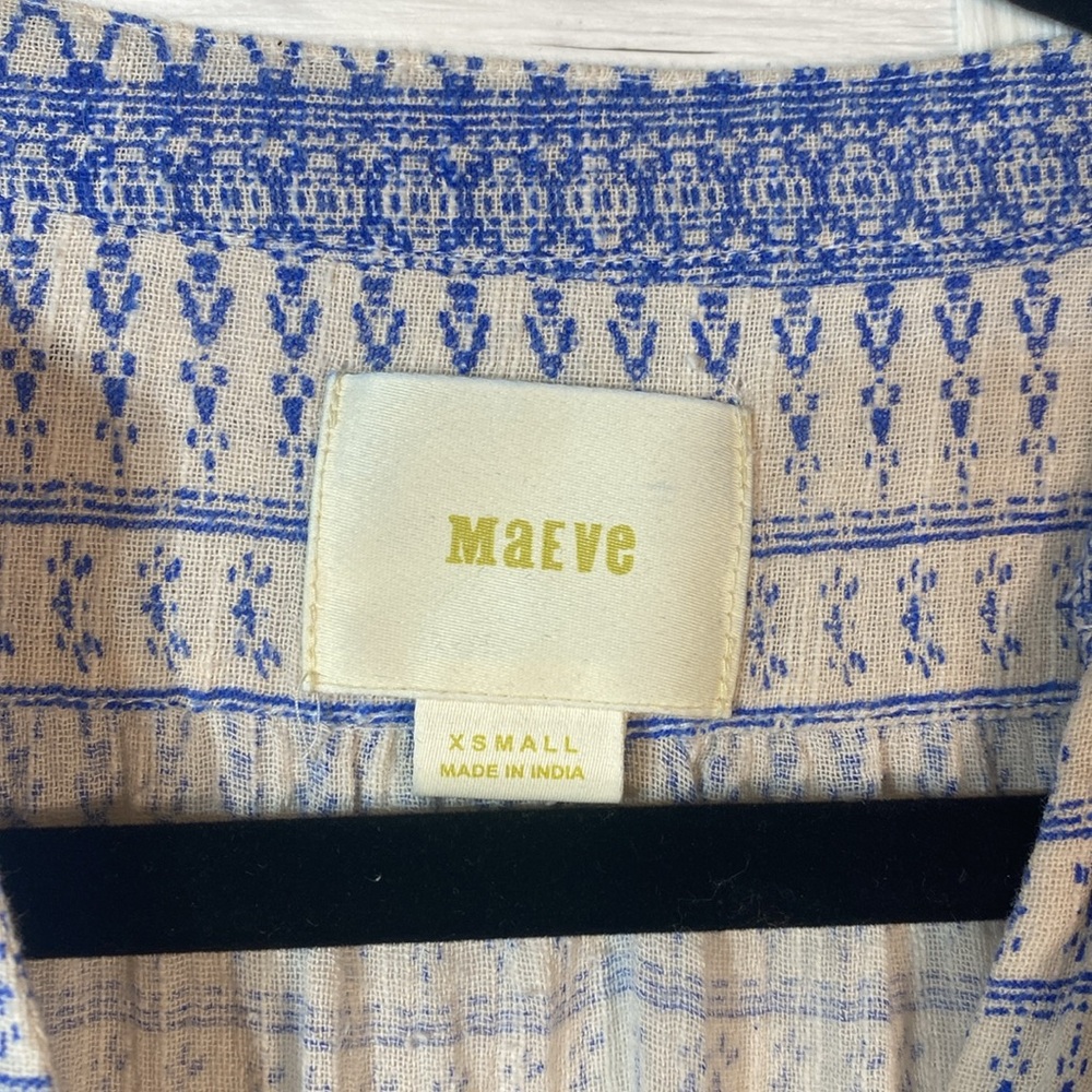 Anthropologie‎ Maeve Lena Blue/Ivory Yarn Dyed Balloon Sleeve Oversized Size XS - Picture 4 of 14